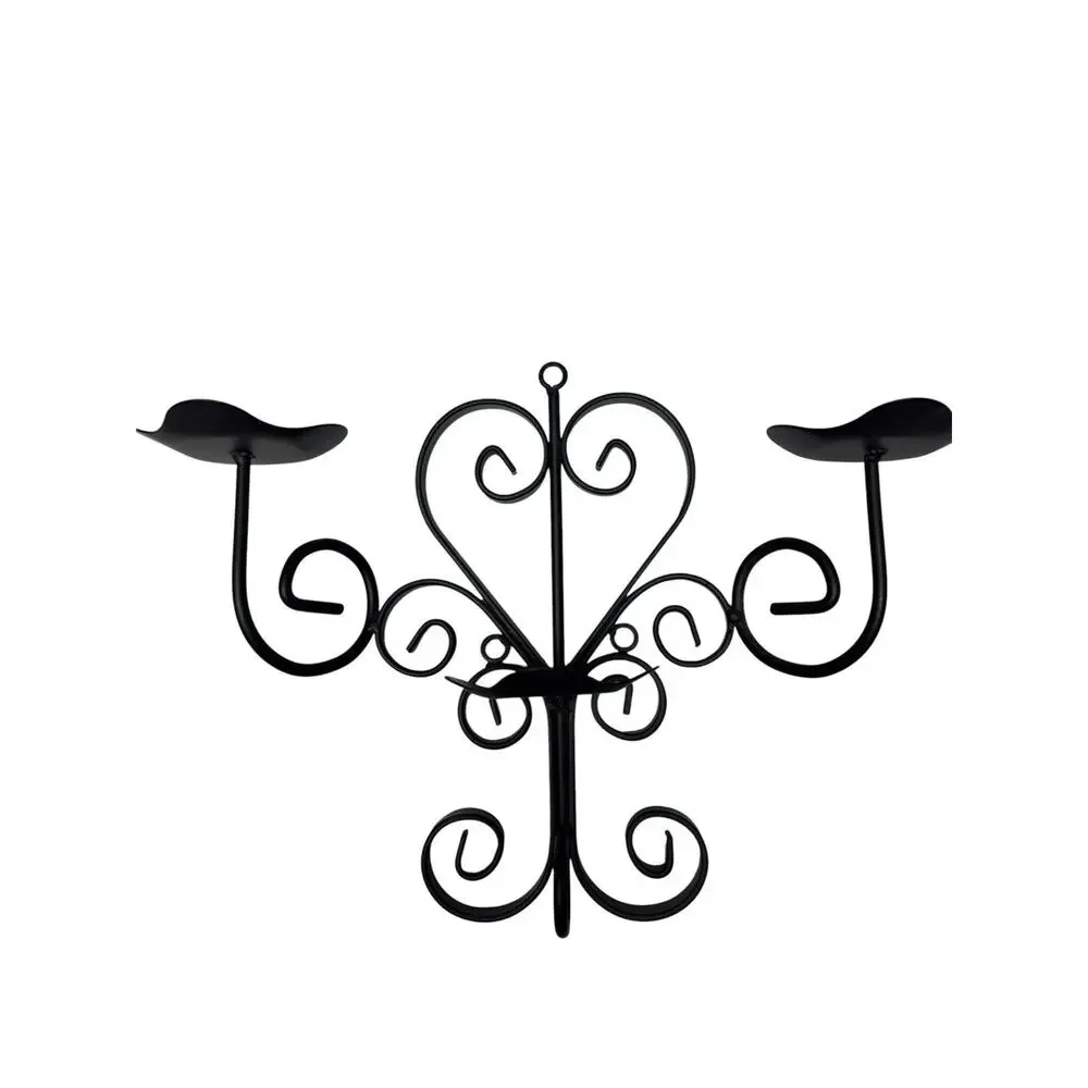 Wrought Iron Wall Candle‎ Holder Sconce Scroll 3 Arm Gothic Decor